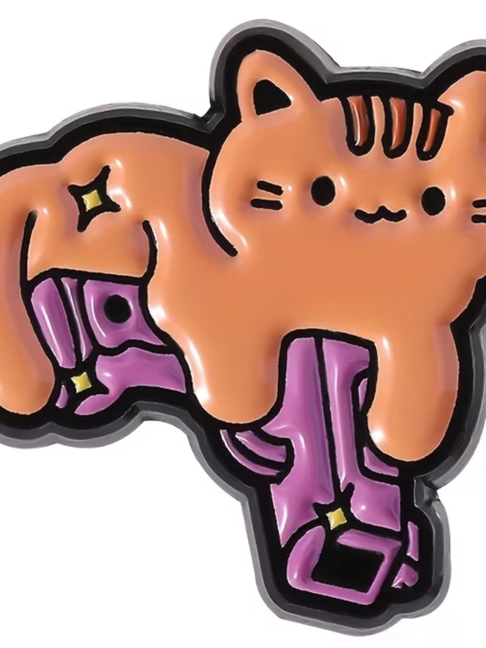 Cute Orange Cat Enamel Pin with Purple Boots